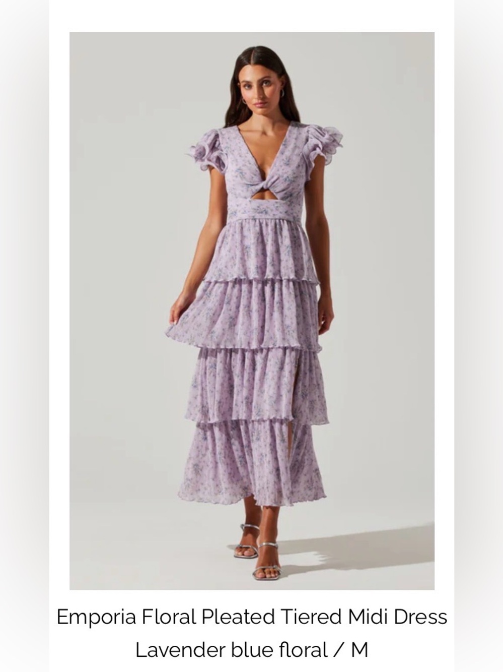 Lavender Floral Pleated Tiered Midi Dress
